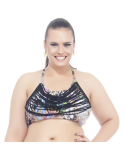 Plus Size Floral Print Crop Top With Thin Halterneck Straps - Soutien Tamarindo