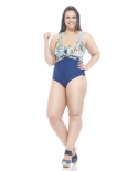 Blue/Floral Print Plus Size One-Piece Swimsuit - Luz Azul
