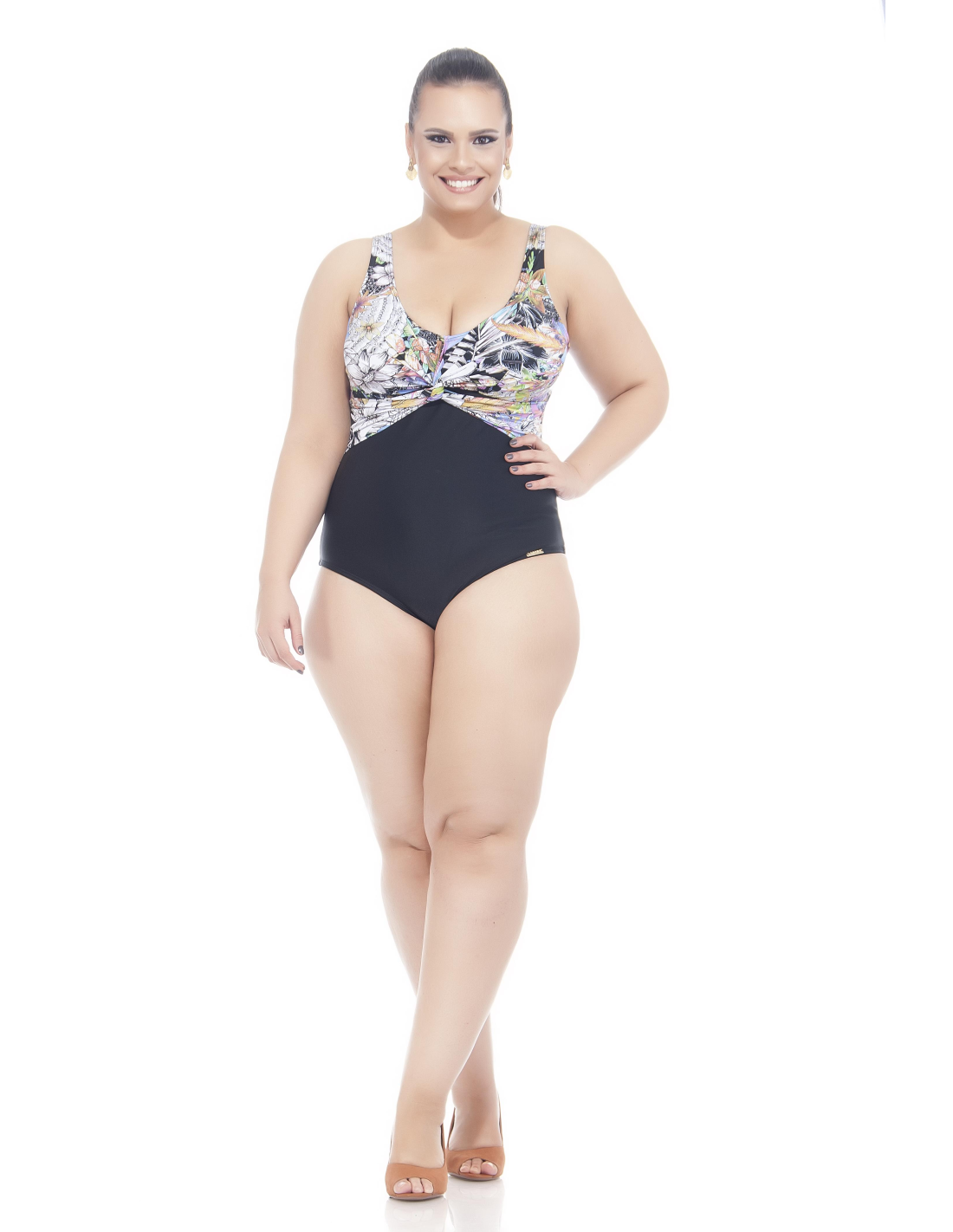 Costume Intero Per Taglie Curvy, Con Motivi Floreali Plumeria