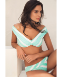 Pink Bathing Bra With Stripes And Back Bow - Soutien Marinho Menta
