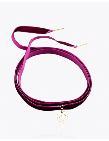 Burgundy Velvet And Gold-Plated Smiley Choker - Chocker... 2
