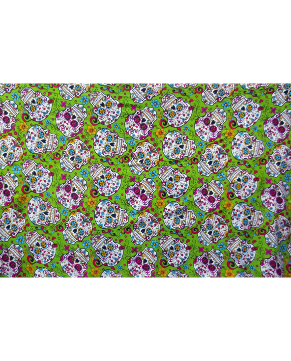 Paréo Frangé Vert Motifs Crânes - Caveira...