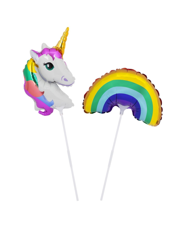 Set Of 2 Ballons On Sticks Unicorn/Rainbow -...