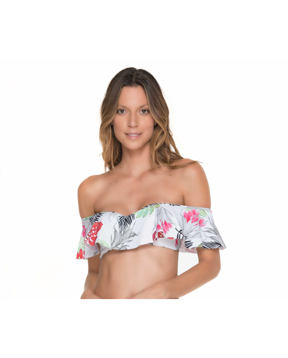 Floral Bandeau Top With Ruffled Sleeves - Top...