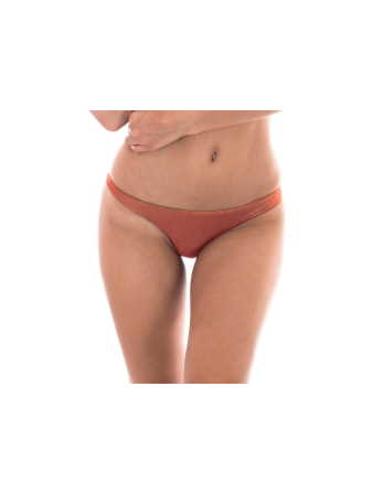 Fixed Bathing Tanga In Shiny Copper Lurex - Calcinha...