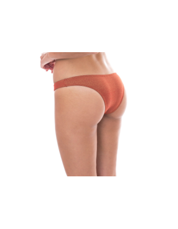 Fixed Bathing Tanga In Shiny Copper Lurex - Calcinha... 2