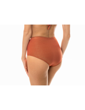 High-Waisted Brazilian Bikini Bottoms In Copper Lurex -... 2