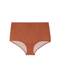 High-Waisted Brazilian Bikini Bottoms In Copper Lurex - Calcinha Radiante Canela Hot Pant