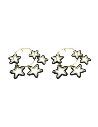 Golden Earrings With 5 Dark Pearl Stars - Night Earring...