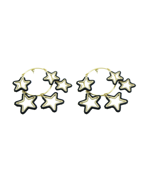 Golden Earrings With 5 Dark Pearl Stars - Night...