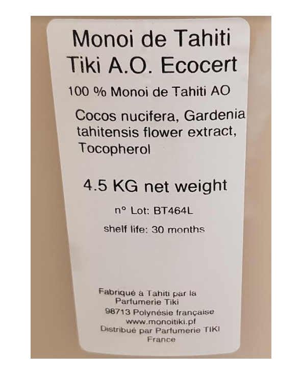 モノイ・デ・タヒチ ティアレオイル100%ナチュラル５L - Monoi Tiki Ao 5L