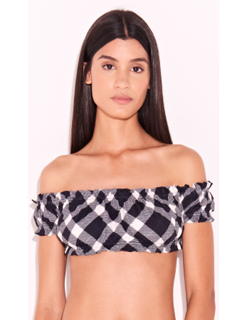 Cai-Cai Bardot C/ Quadrados Pretos E Brancos - Top Xadrez...