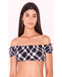 Bandeau Top Med Bardot-Udskæring Og Sorte/Hvide Tern - Top Xadrez Black