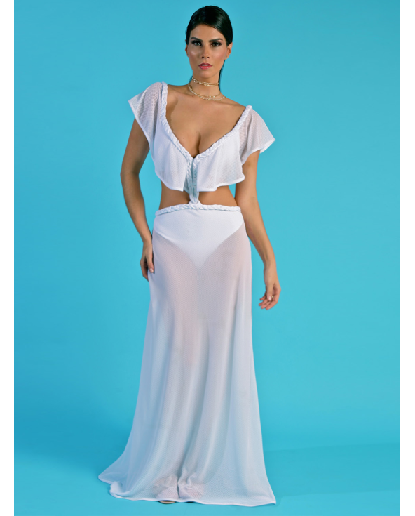 White Beach Set: Top And Long Skirt - Conjunto...