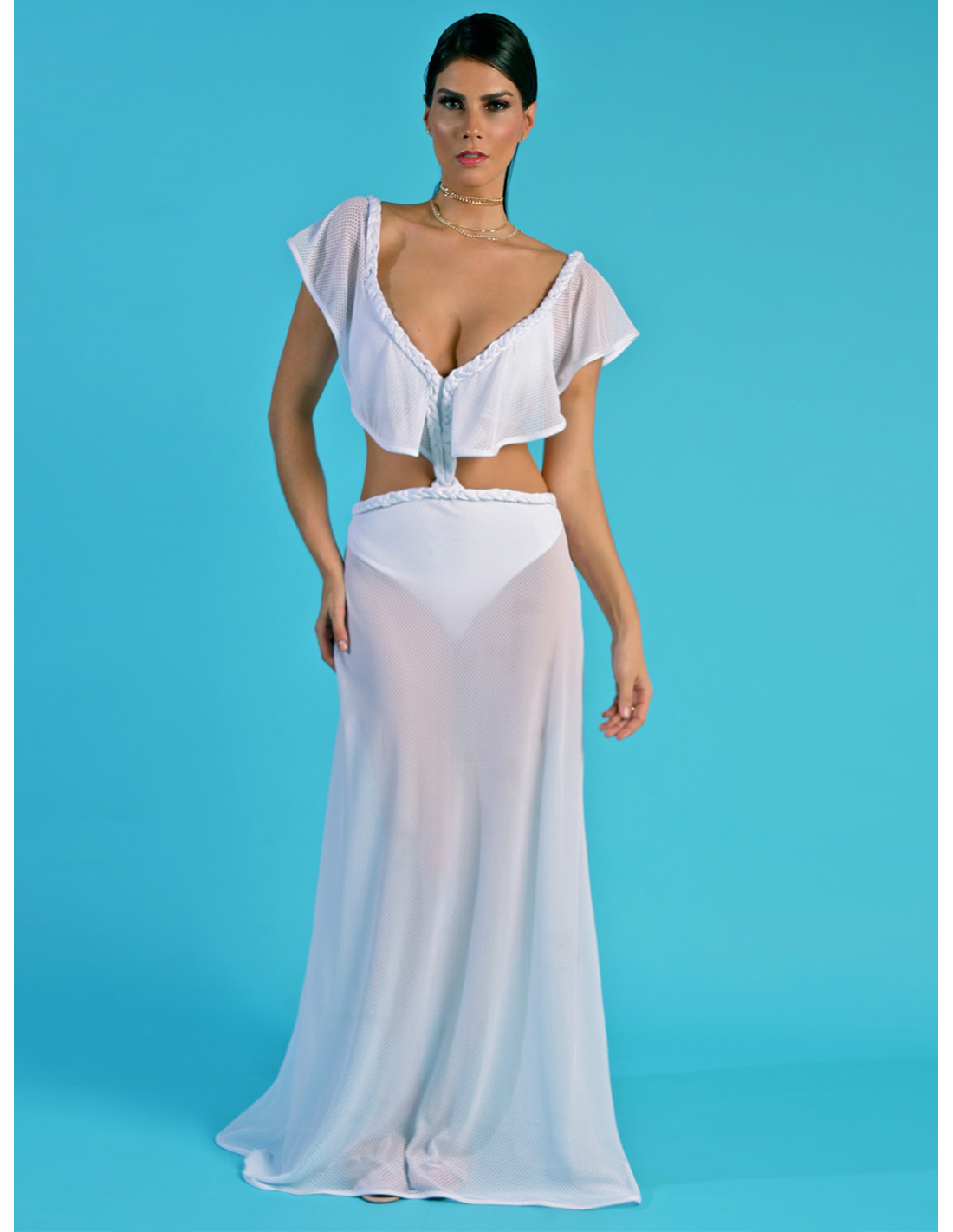 Conjunto De Playa Blanco Top Y Falda Larga Conjunto Saia Body