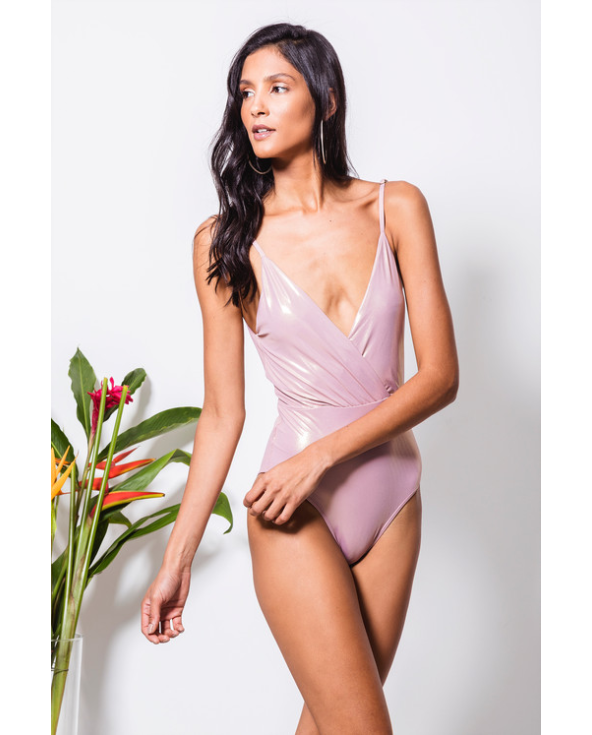 Light Pink Shiny Plunging Neckline - Transpasse...