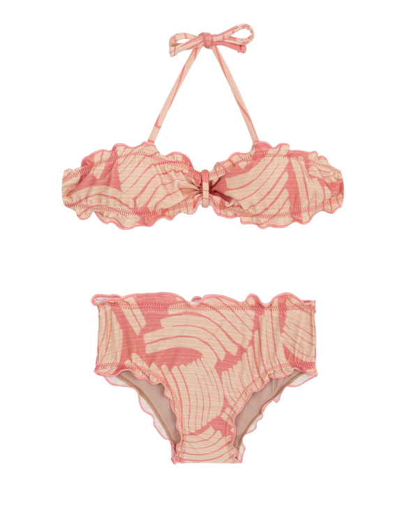 Bandeau Bikini With Rose Print For Girls -...