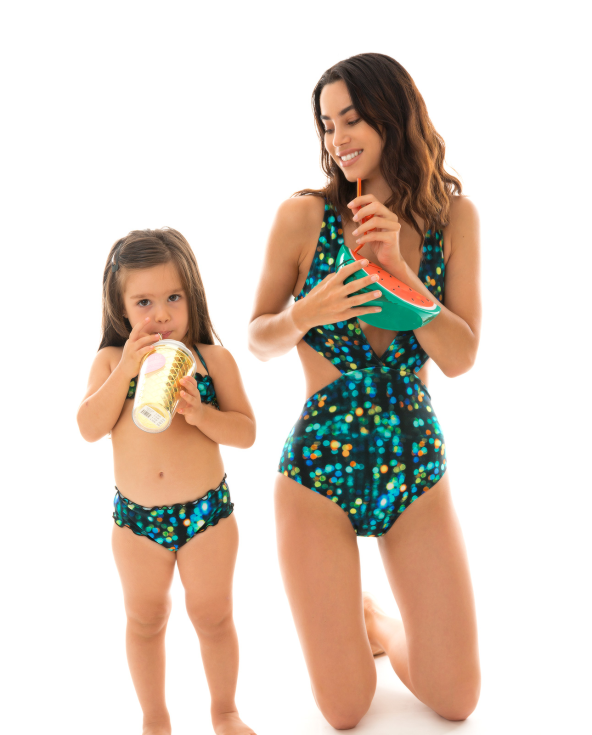 Black & Blue Bandeau Bikini For Girls - Luce Kids