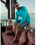 Lange Zwembroek - Tropische Blauwe Print&nbsp; - Bermuda Surf Piscina Tropic