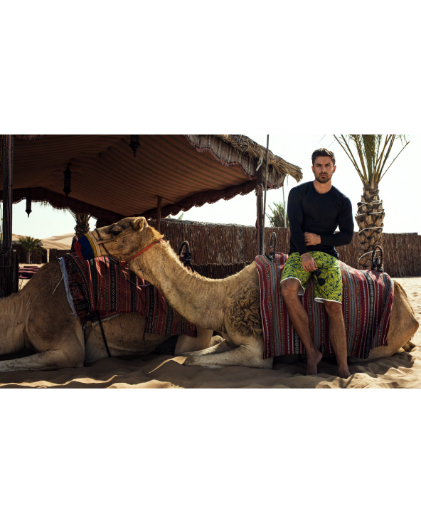 Long Swim Shorts - Yellow Foliage - Bermuda...