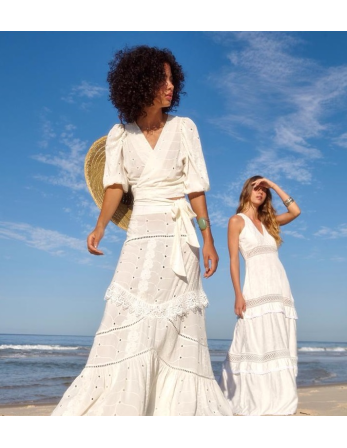 Abito Lungo Da Spiaggia Bianco Con Ricami - Luana Off White 2