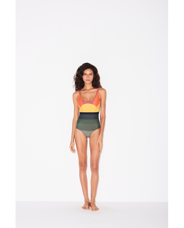 Colorful One-Piece Swimsuit With Open Back -...