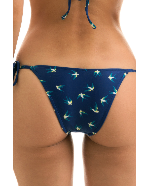 Navy Side-Tie Bikini Bottom In Birds Print -...