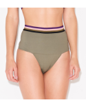 Khaki High Waisted Bikini Bottom With Elastic Band - Bottom Band Verde
