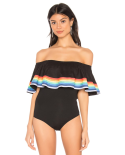Black Off-The-Shoulder Swimsuit With Rainbow Stripes - Bebel Black Rainbow