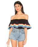 Black Off-The-Shoulder Swimsuit With Rainbow Stripes - Bebel Black Rainbow