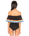 Black Off-The-Shoulder Swimsuit With Rainbow Stripes - Bebel Black Rainbow