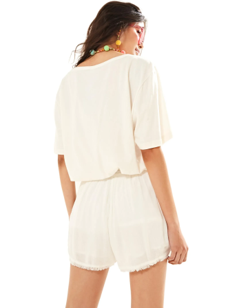 Ecrufarvede Shorts Med Etnisk Broderi - Short Bordado 2