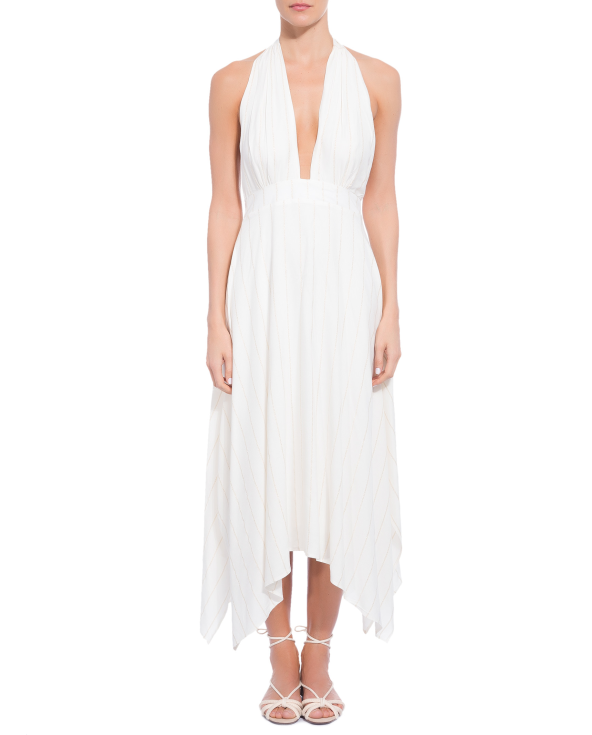 Long Ecru Beach Dress With Pinstripes - Vestido...
