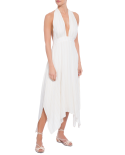 Long Ecru Beach Dress With Pinstripes - Vestido Tranpasse Busto
