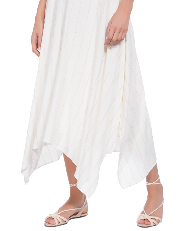 Long Ecru Beach Dress With Pinstripes - Vestido...