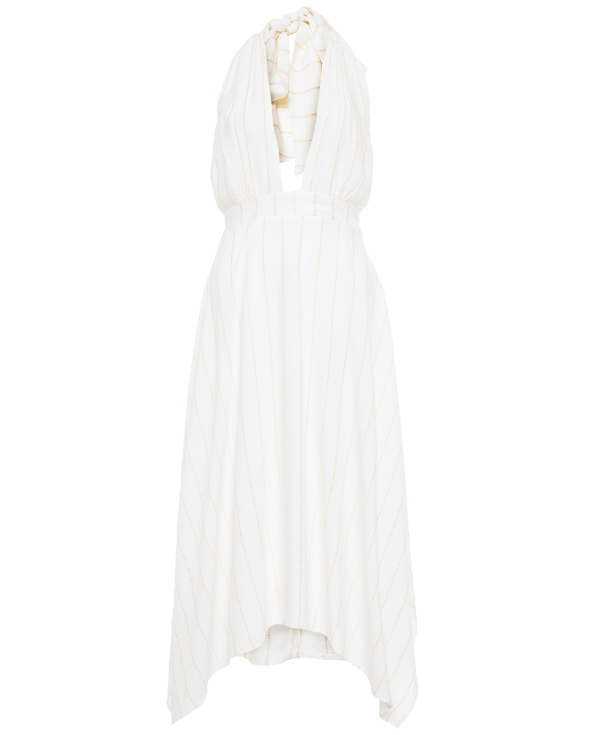 Long Ecru Beach Dress With Pinstripes - Vestido...