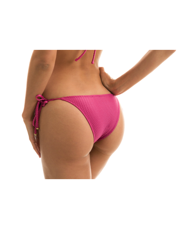 Textured Fuchsia Pink Side-Tie Bikini Bottom -...