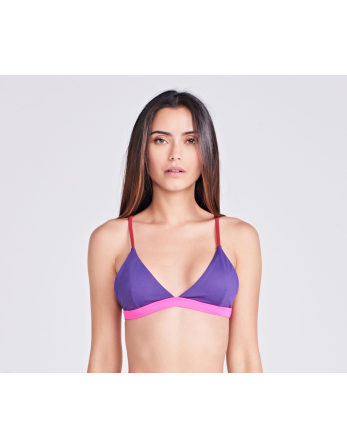 Purple & Pink Traingle Bikini Top With Red Straps - Top...