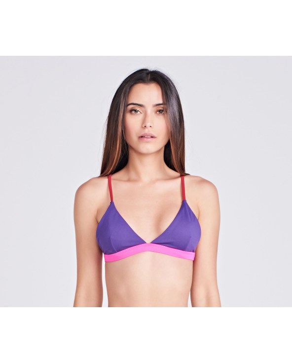 Purple & Pink Traingle Bikini Top With Red...