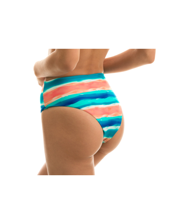 Blue And Coral High-Waist Bikini Bottom -...