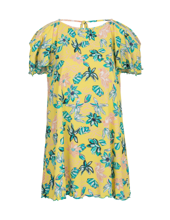 Yellow Mini Dress With Open Shoulders And Floral Print -...