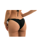 Black Textured Side-Tie Scrunch Bikini Bottom - Bottom Kiwanda Preto Frufru
