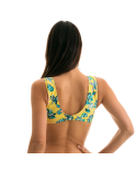 Yellow Bra Top With Front Knot In Floral Print - Top Florescer Highleg