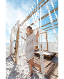 White Long Sleeve Beach Dress With Fringes - New Tribal Vanilla