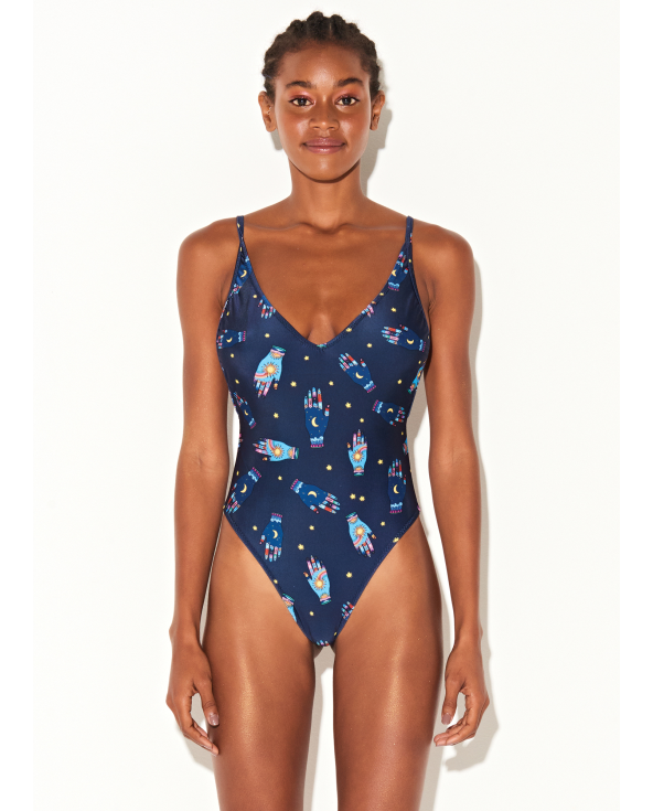 Navy Blue One-Piece Swimsuit With Mystical...