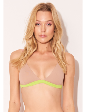 Nude Pink Yellow Fixed Triangle Bikini Top - Top Trangulo...