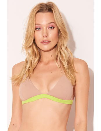 Nude Pink Yellow Fixed Triangle Bikini Top - Top Trangulo... 2