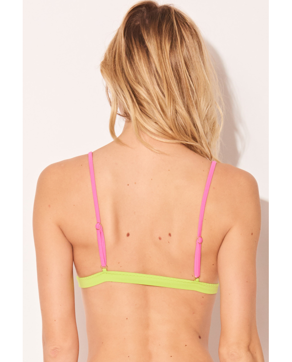 Nude Pink Yellow Fixed Triangle Bikini Top -...