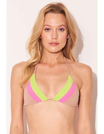 Tricolor Nude Pink Yellow Triangle Bikini Top - Top...