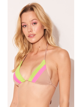 Tricolor Nude Pink Yellow Triangle Bikini Top - Top... 2